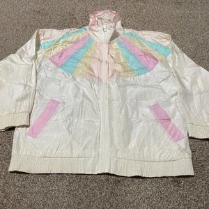 Vintage Slade Pastel Rainbow Windbreaker Jacket 80s 90s Full Zip Coat